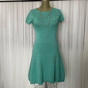 Hand knit 100% cotton fit & flare dress one of a kind! Pointelle knit Size S